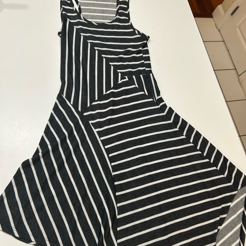 Finn & Clover Black and White Striped Racerback Asymmetrical Dress